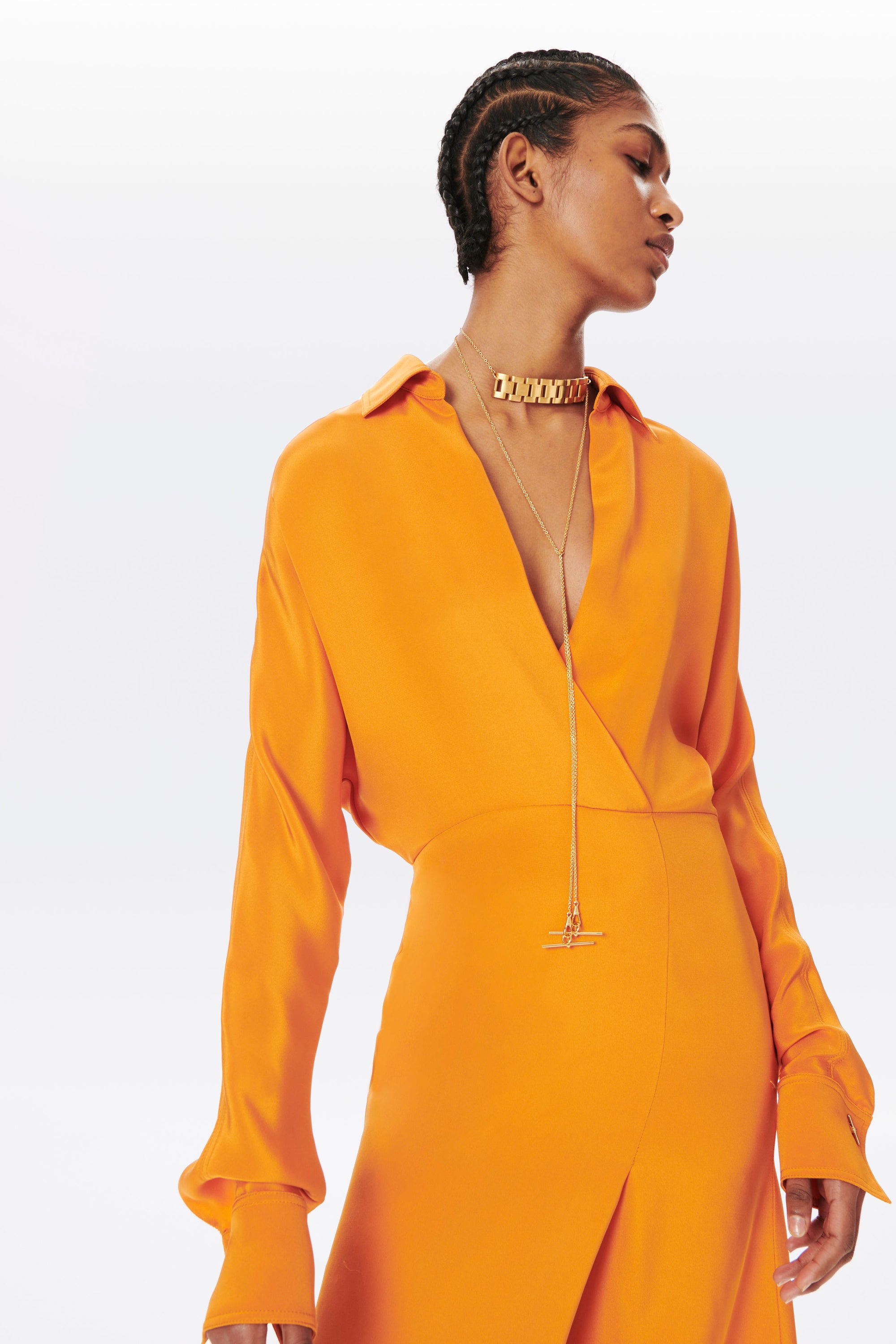 Wrap Front Midi Dress in Burnt Orange | Victoria Beckham